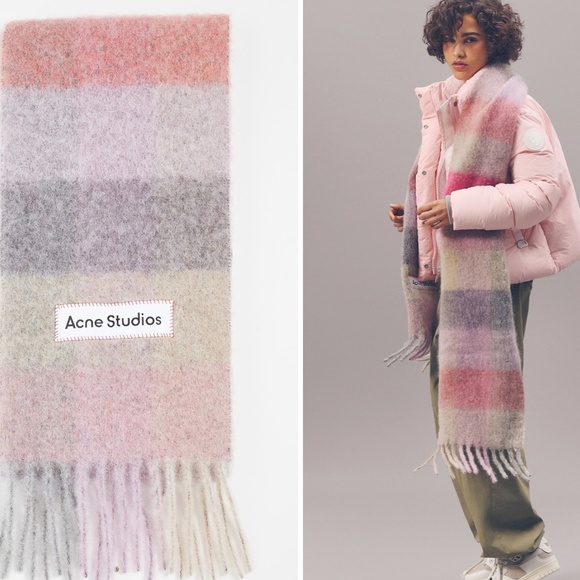 acne studios MOHAIR CHECKED SCARF Fuchsia/lilac/pink color worn once, no flaws C - Picture 1 of 2
